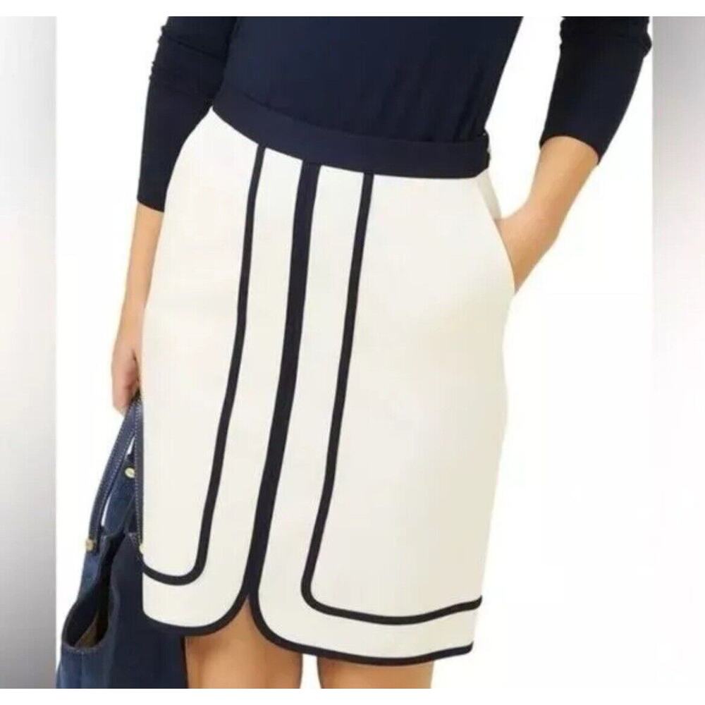 J McLaughlin Marf Skirt Ivory Navy Size 6 NWT Buisness Workwear Corporate Preppy